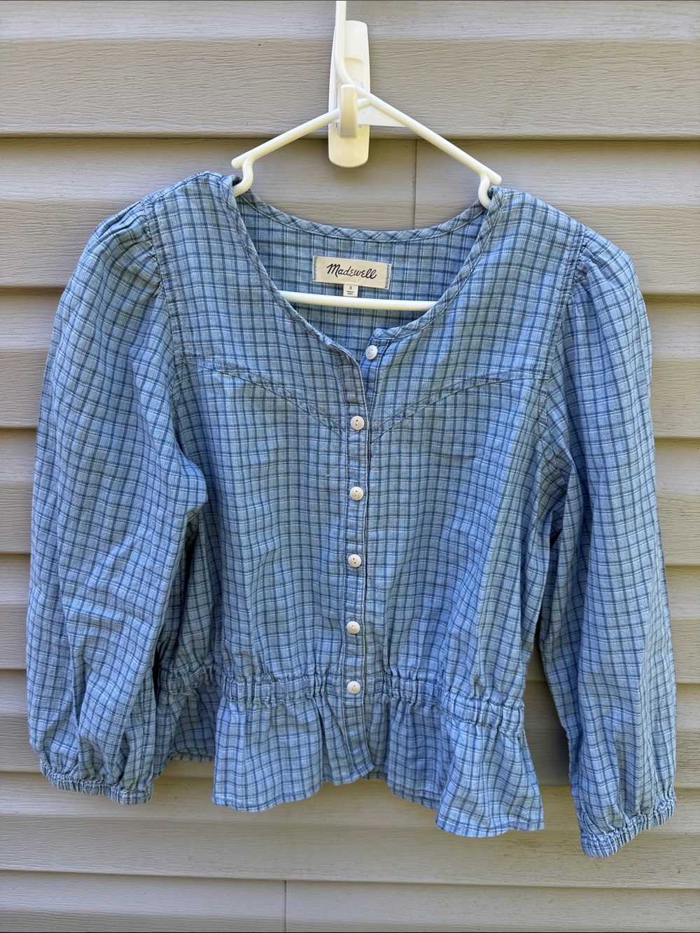 Madewell | Plaid Boxy Cropped Fit Blue Top size Small